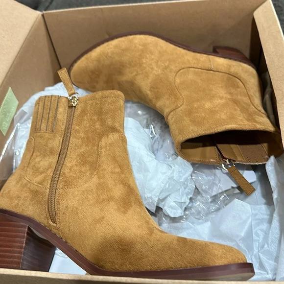 J.CrewFactory Women Western Tan Suede Ankle Zip Boots - Picture 8 of 9